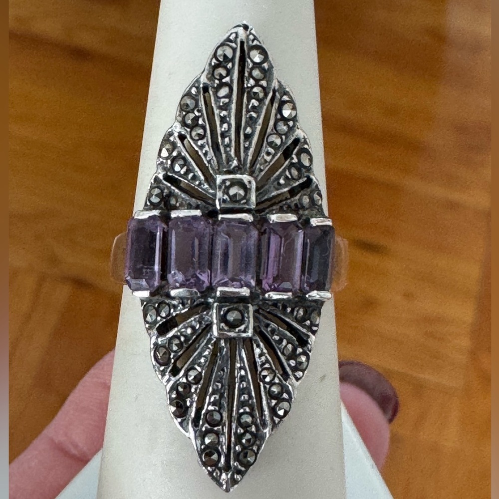 Vintage 925 Art Deco Sterling Amethyst Ring